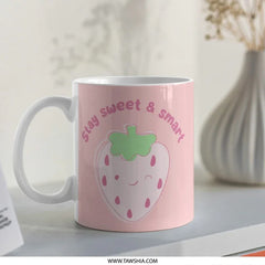 Cute Strawberry Mug, Stay Sweet, Coffee Mug, Smart Mug, Gift Mug, Kitchen Decor, Strawberry Gift, Kawaii Mug, Pink Mug, Foodie Mug - Tawshia
