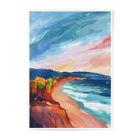 Beach Sunset Photographic Print, Coastal Artwork, Ocean View Wall Decor, Watercolor Sky Prints, Home Decor, Beach Painting, Seascape Art - Tawshia