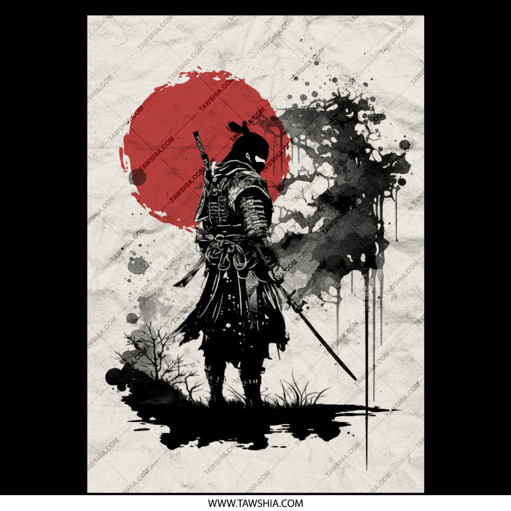 Samurai Warrior on Red Sun Artistic Poster product type