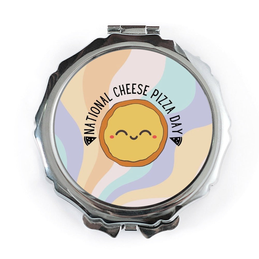 National Cheese Pizza Day Pocket Mirror, Cute Foodie Gift, Kawaii Style Mirror, Unique Mirror for Makeup, Pizza Lover Mirror - Tawshia