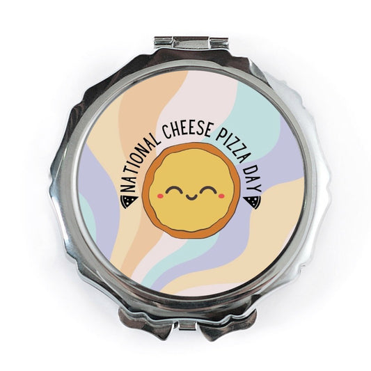 National Cheese Pizza Day Pocket Mirror, Cute Foodie Gift, Kawaii Style Mirror, Unique Mirror for Makeup, Pizza Lover Mirror - Tawshia