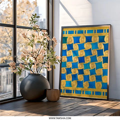 Abstract Pattern Wall Art, Gold and Blue Home Decor, Geometric Print, Modern Wall Hanging, Unique Art Print, Contemporary Wall Decor - Tawshia