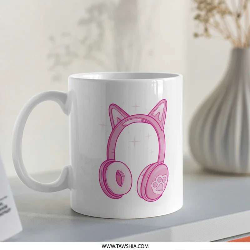 Cute Cat Ears Headphones Design Mug product