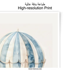 Watercolor Hot Air Balloon Photographic Print, Blue White Striped Balloon Art, Nursery Decor, Kids Room Wall Art, Travel Theme Print - Tawshia