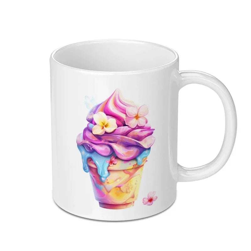 Ice Cream Mug, Colorful Dessert Mug, Floral Mug, Food Mug, Watercolor Mug, Novelty Mug, Gift Idea - Tawshia
