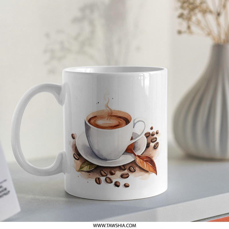 Coffee Lover Mug, Watercolor Coffee Cup, Coffee Beans Mug, Caffeine Addict Mug, Coffee Art Mug, Unique Coffee Mug Gift, Drinkware - Tawshia