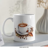 Coffee Lover Mug, Watercolor Coffee Cup, Coffee Beans Mug, Caffeine Addict Mug, Coffee Art Mug, Unique Coffee Mug Gift, Drinkware - Tawshia