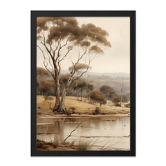Australian Landscape Wall Art, Eucalyptus Tree Print, Lake Scene Painting, Nature Art Decor, Neutral Tones Print, Modern Wall Decor - Tawshia