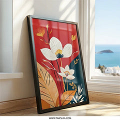 Floral Wall Art Print, Modern Flower Art, Botanical Art Print, Red and Blue Wall Decor, Abstract Flower Painting - Tawshia