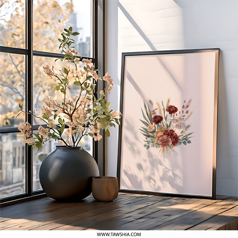 Floral Wall Art Print, Autumn Bouquet, Botanical Illustration, Rustic Home Decor, Flower Arrangement Wall Decor, Earth Tones Art - Tawshia
