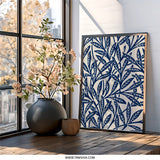 Indigo Leaves Wall Art, Botanical Print, Abstract Leaf Pattern, Modern Home Decor, Elegant Framed Art, Nature Inspired, Wall Decor - Tawshia