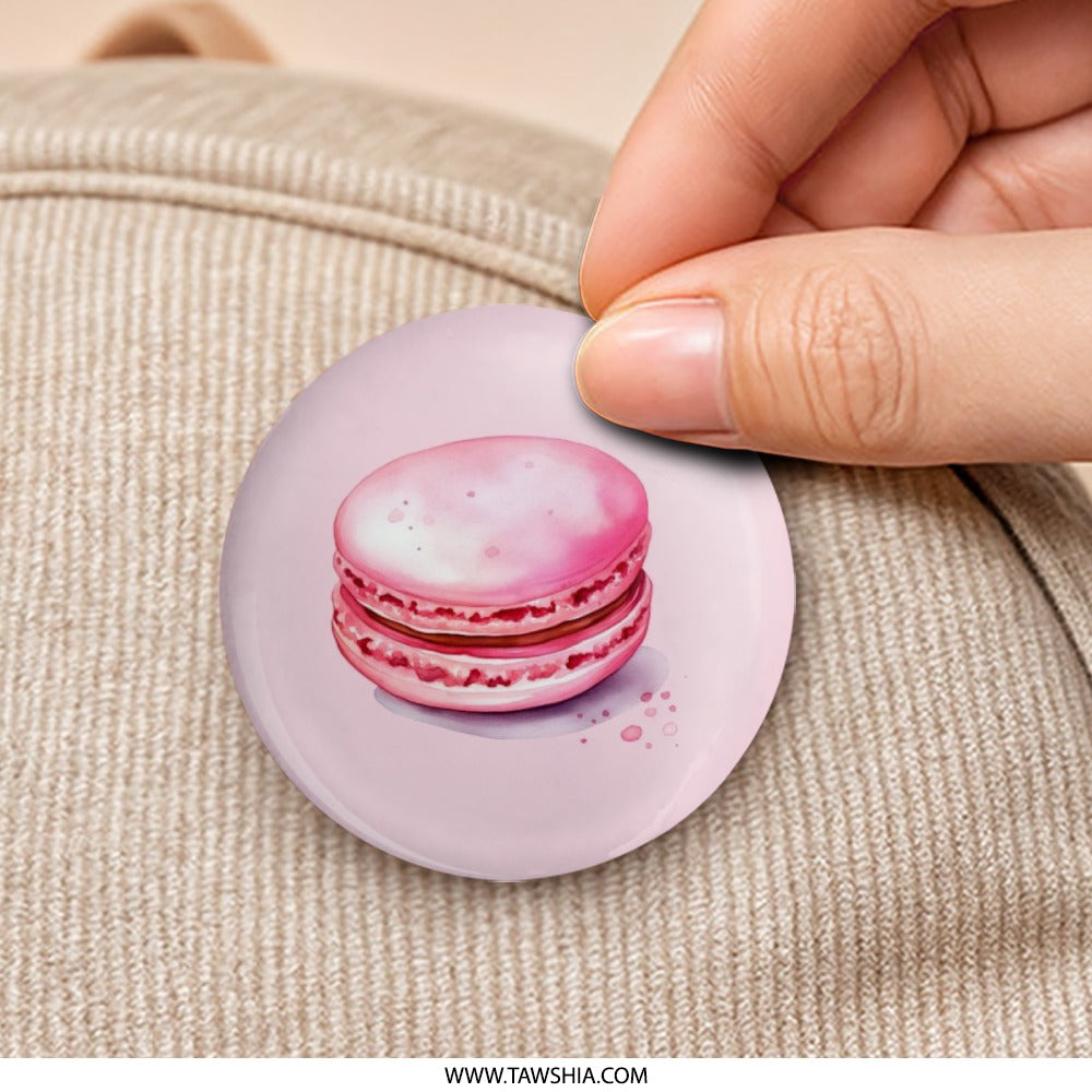 Pink Macaron Pinback Button, Food Button, Dessert Lover Gift, Sweet Treat Badge, Watercolor Macaron Pin, Cute Button, Trendy Accessories - Tawshia