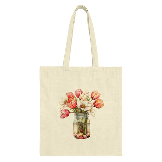 Floral Tote Bag, Tulip Bouquet Tote Bag, Flower Vase Shopping Bag, Cute Canvas Bag, Everyday Bag, Gift for Her, Eco Friendly Reusable Bag - Tawshia