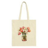 Floral Tote Bag, Tulip Bouquet Tote Bag, Flower Vase Shopping Bag, Cute Canvas Bag, Everyday Bag, Gift for Her, Eco Friendly Reusable Bag - Tawshia