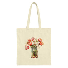 Floral Tote Bag, Tulip Bouquet Tote Bag, Flower Vase Shopping Bag, Cute Canvas Bag, Everyday Bag, Gift for Her, Eco Friendly Reusable Bag - Tawshia