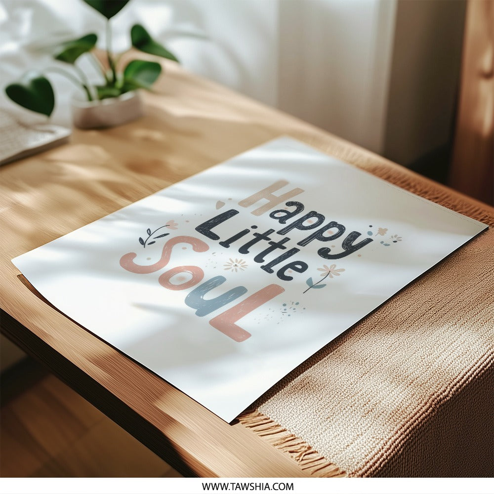 Happy Little Soul Photographic Print, Nursery Decor, Kids Room Wall Art, Cute Typography, Floral Art Print, Inspirational Quote - Tawshia