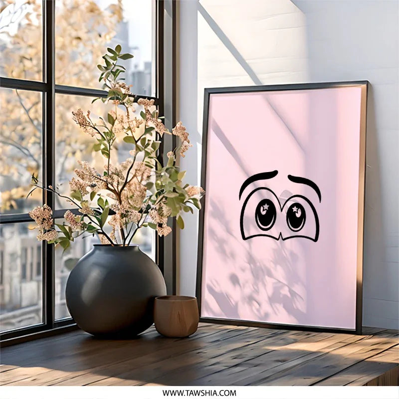 Cartoon Eyes Wall Art, Kawaii Art, Cute Home Decor, Starry Eyes Print, Minimalist Art, Funny Wall Decor, Anime Inspired Art - Tawshia