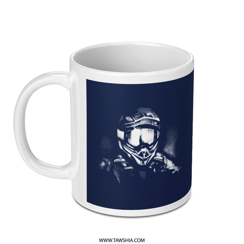 Intriguing Blue Mug Design with Rider Helmet product type