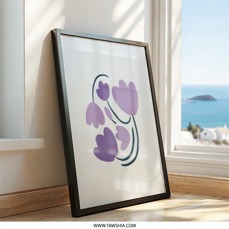 Abstract Floral Wall Art, Purple Flower Print, Minimalist Wall Decor, Botanical Art Print, Modern Home Decor - Tawshia