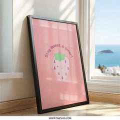 Stay Sweet and Smart Wall Art, Strawberry Print, Cute Fruit Decor, Positive Quote, Modern Kids Room Art, Playroom Decoration - Tawshia