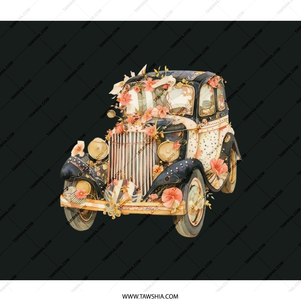 Floral Antique Car Backpack, Vintage Vehicle Bag, Classic Automobile Art, Unique Travel Backpack, Stylish Everyday Backpack - Tawshia