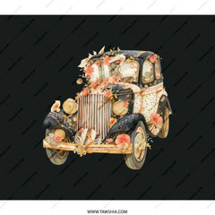 Floral Antique Car Backpack, Vintage Vehicle Bag, Classic Automobile Art, Unique Travel Backpack, Stylish Everyday Backpack - Tawshia