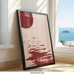 Minimalist Sunset Wall Art, Abstract Ocean Print, Modern Home Decor, Burnt Sienna Wall Decor - Tawshia