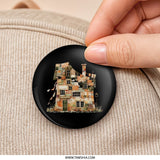 Quilted Cottage Pinback Button, Whimsical Home, Quirky House Design, Unique Architecture, Artsy Pin, Collectors Button, Fun Badge - Tawshia