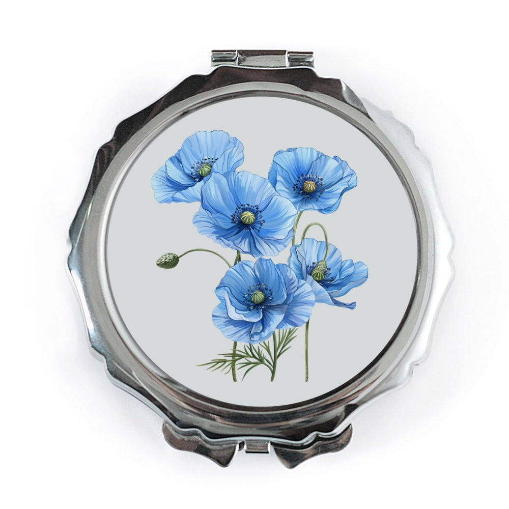 Blue Poppy Pocket Mirror, Floral Compact Mirror, Elegant Flower Gift, Travel Mirror, Cosmetic Mirror, Makeup Mirror, Nature Lover Gift - Tawshia