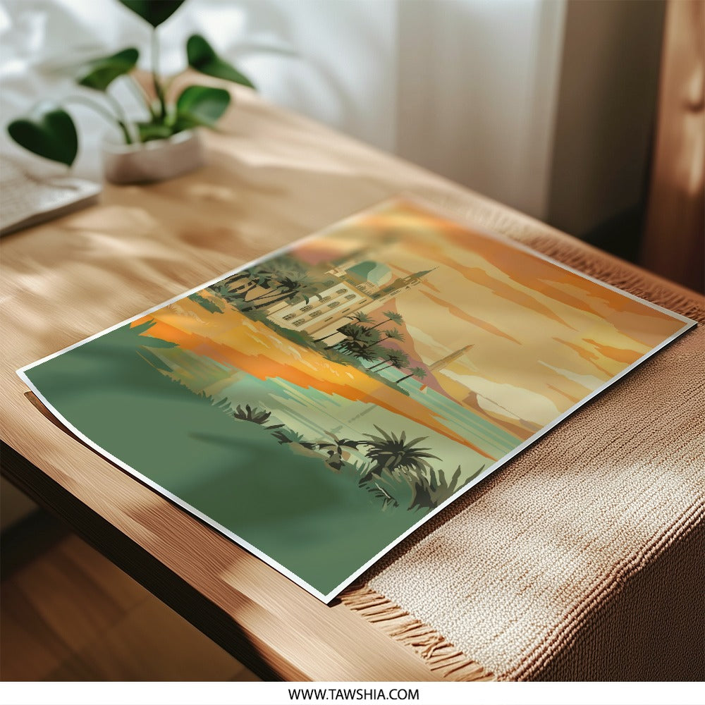 Exotic Mosque Photographic Print, Beach Landscape Art, Architectural Wall Decor, Tropical Travel Poster, Arabian Style Photo Print - Tawshia