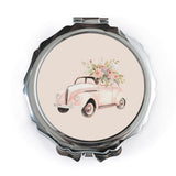 Pink Car Flowers Pocket Mirror, Cute Compact Mirror, Floral Car Art, Travel Mirror, Makeup Mirror, Gift for Her, Pocket Mirror - Tawshia