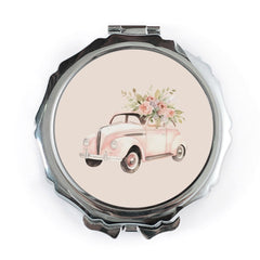 Pink Car Flowers Pocket Mirror, Cute Compact Mirror, Floral Car Art, Travel Mirror, Makeup Mirror, Gift for Her, Pocket Mirror - Tawshia