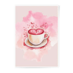 Heart Latte Art Photographic Print, Coffee Lover Gift, Watercolor Style, Romantic Home Decor, Kitchen Art Print - Tawshia