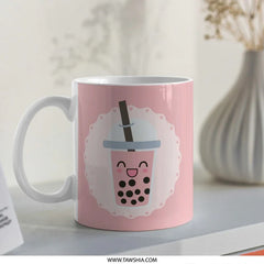 Kawaii Bubble Tea Mug, Cute Boba Drink Mug, Trendy Pink Aesthetic, Unique Gift Idea, Novelty Tea Cup, Beverage Mug - Tawshia