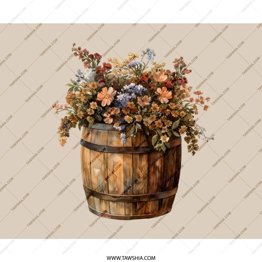 Floral Barrel Mouse Pad, Rustic Flower Bouquet, Unique Computer Accessory, Decorative Desk Mat, Home Office Decor, Gift Idea - Tawshia