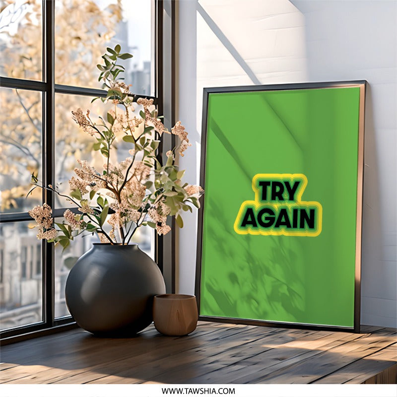 Try Again Wall Art, Motivational Decor, Minimalist Print, Encouragement Poster, Positive Affirmation, Office Decor, Inspiring Artwork - Tawshia