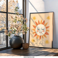 Sunshine Wall Art, Smiling Sun Print, Boho Nursery Decor, Kids Room Art, Happy Sun Illustration, Playroom Wall Art - Tawshia