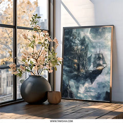 Fantasy Ship Wall Art, Floating Island Print, Castle in the Sky, Sailing Ship Poster, Epic Adventure Decor, Unique Home Decor, Gift Idea - Tawshia
