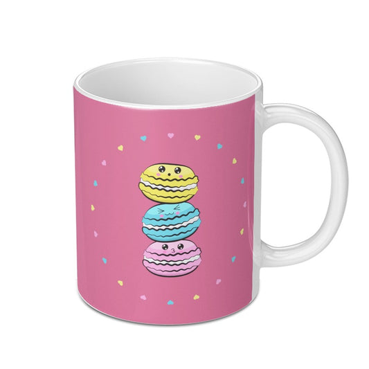 Kawaii Macaron Mug, Cute Food Mug, Pastel Mug, Pink Coffee Mug, Dessert Lover Gift, Colorful Mug, Stacked Macarons, Unique Mug Design - Tawshia