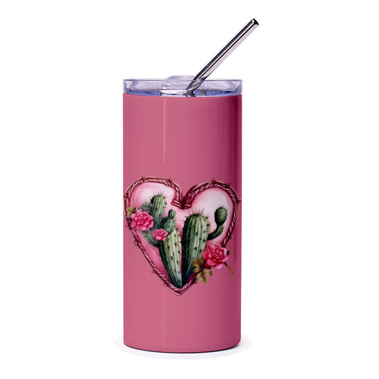 Cactus Heart Tumbler, Floral Tumbler, Pink Cactus Tumbler, Desert Tumbler, Western Tumbler, Gift For Her, Unique Tumbler, Cute Tumbler - Tawshia