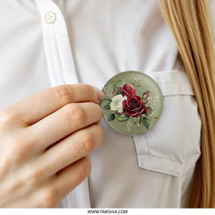 Red and White Rose Pinback Button, Floral Pin, Botanical Badge, Garden Flower Button, Romantic Gift, Flower Lover Accessory - Tawshia