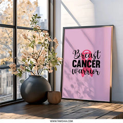 Breast Cancer Warrior Framed Art, Pink Ribbon Wall Decor, Survivor Gift, Inspirational Wall Art, Support Gift, Cancer Awareness Artwork - Tawshia