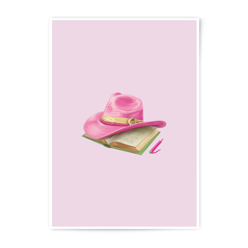 Pink Cowgirl Hat Photographic Prints, Cute Book Art, Dreamy Home Decor, Unique Wall Art, Pink Hat on Book Photo Print - Tawshia