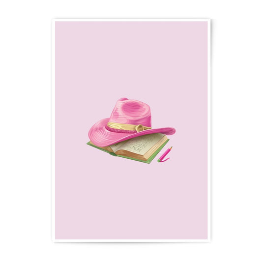Pink Cowgirl Hat Photographic Prints, Cute Book Art, Dreamy Home Decor, Unique Wall Art, Pink Hat on Book Photo Print - Tawshia