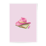 Pink Cowgirl Hat Photographic Prints, Cute Book Art, Dreamy Home Decor, Unique Wall Art, Pink Hat on Book Photo Print - Tawshia
