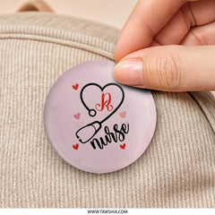 Nurse Pinback Button, Stethoscope Heart, Pink Heart, Gift for Nurses, Initial R, Medical Pinback Button, Nurse Badge, Nurse Appreciation - Tawshia