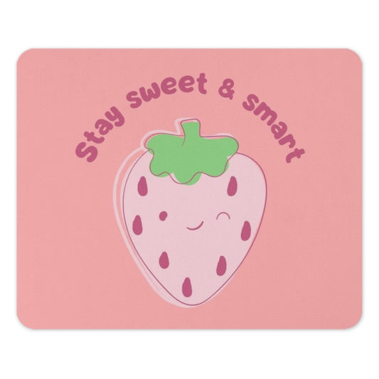 Strawberry Mouse Pad, Stay Sweet and Smart, Cute Kawaii Desk Decor, Pink Aesthetic, Office Accessories, Back to School, Computer Accessories - Tawshia