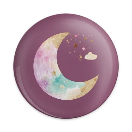Dreamy Moon Stars Pinback Button, Celestial Badge, Watercolor Moon Pin, Magical Button, Nursery Decor, Celestial Gift, Space Button - Tawshia