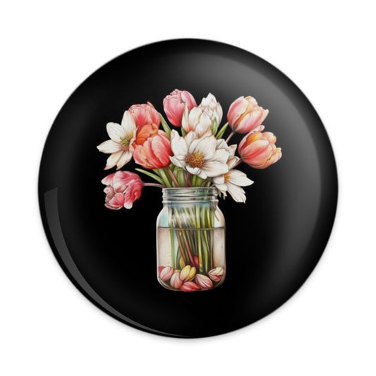 Floral Bouquet Pinback Button, Flower Jar Button, Tulip Badge, Watercolor Flowers Button, Cute Accessory, Floral Gift, Trendy Aesthetic - Tawshia