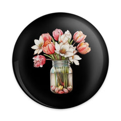 Floral Bouquet Pinback Button, Flower Jar Button, Tulip Badge, Watercolor Flowers Button, Cute Accessory, Floral Gift, Trendy Aesthetic - Tawshia